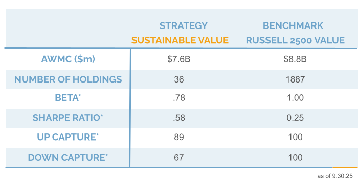 Q3 2025 Riverwater Sustainable Value Strategy Info Chart Riverwater Partners | Responsible Investing | Milwaukee | Small Cap Equity Strategies