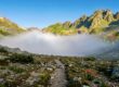 A trail through a mountain pass with fog ahead and clear sky behind — the cost of sitting in cash and finding the path forward, Riverwater Partners